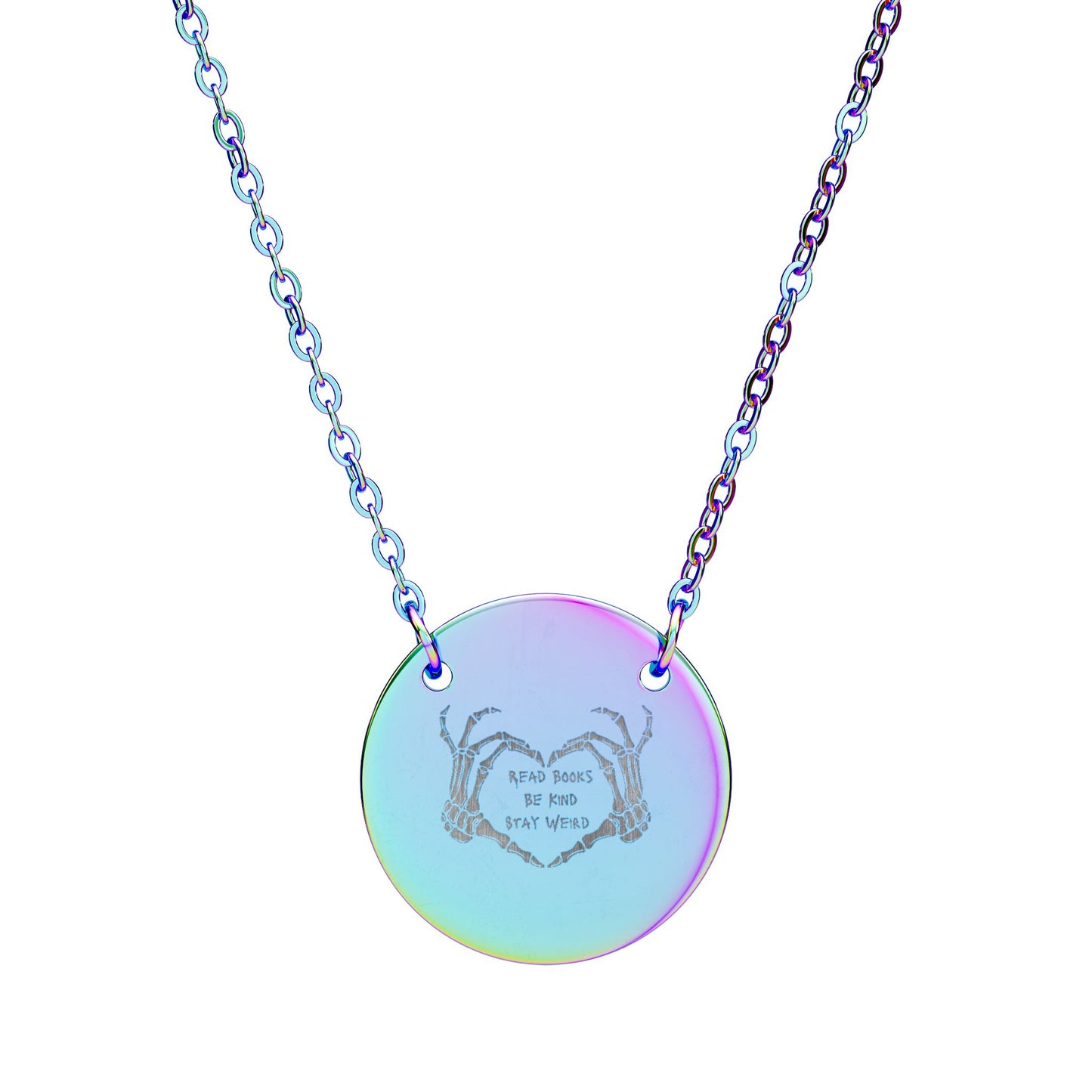 Read Books, Be Kind, Stay Weird Engraved Circle Necklace