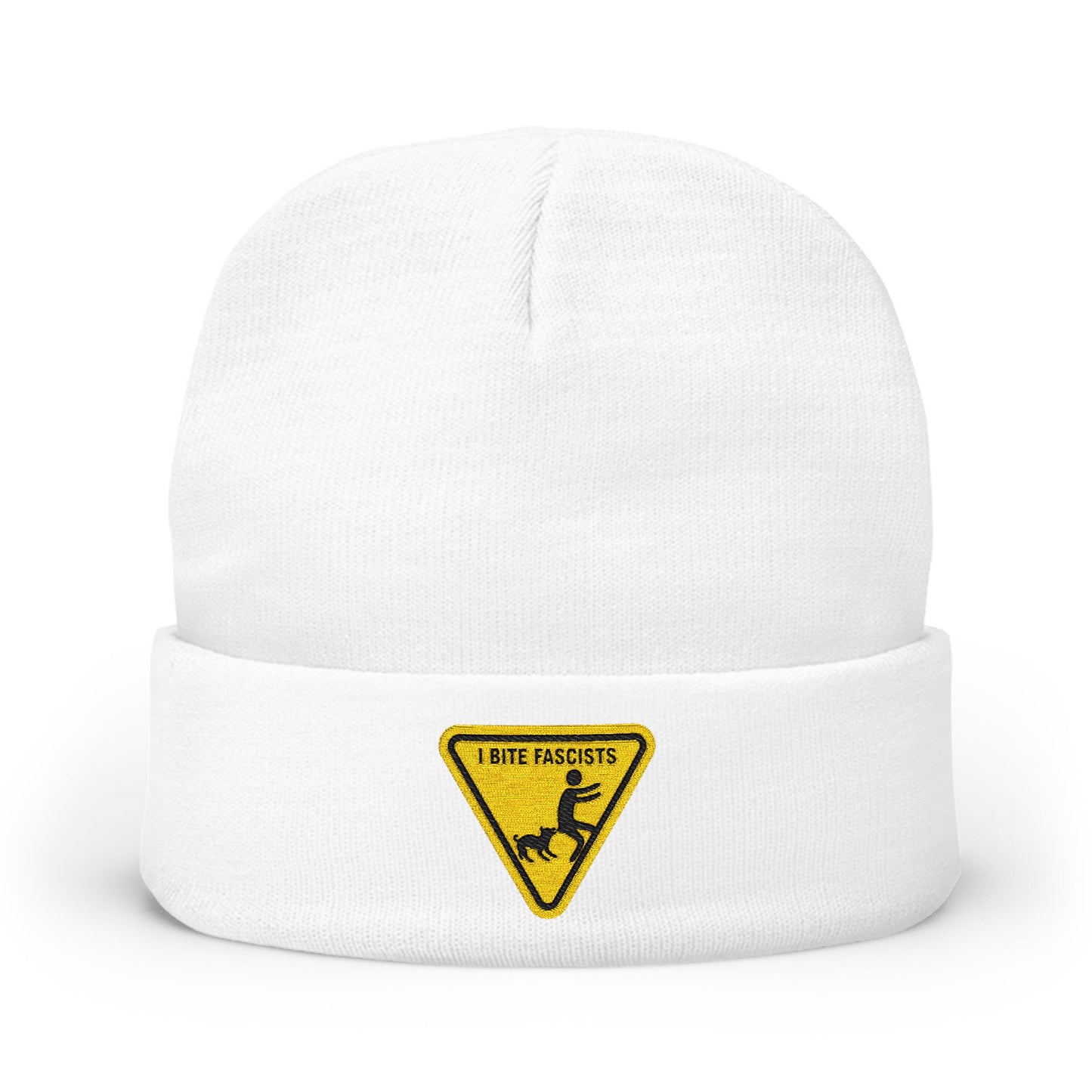 I Bite Fascists Embroidered Knit Beanie